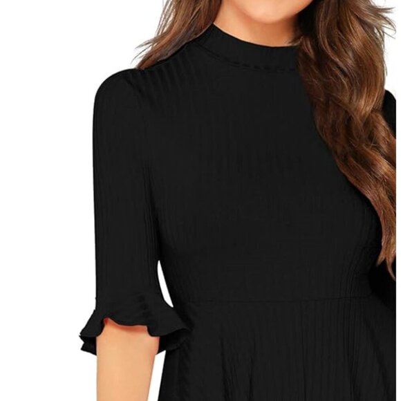 Verdusa Ribbed Black Midi Dress - Picture 2 of 9